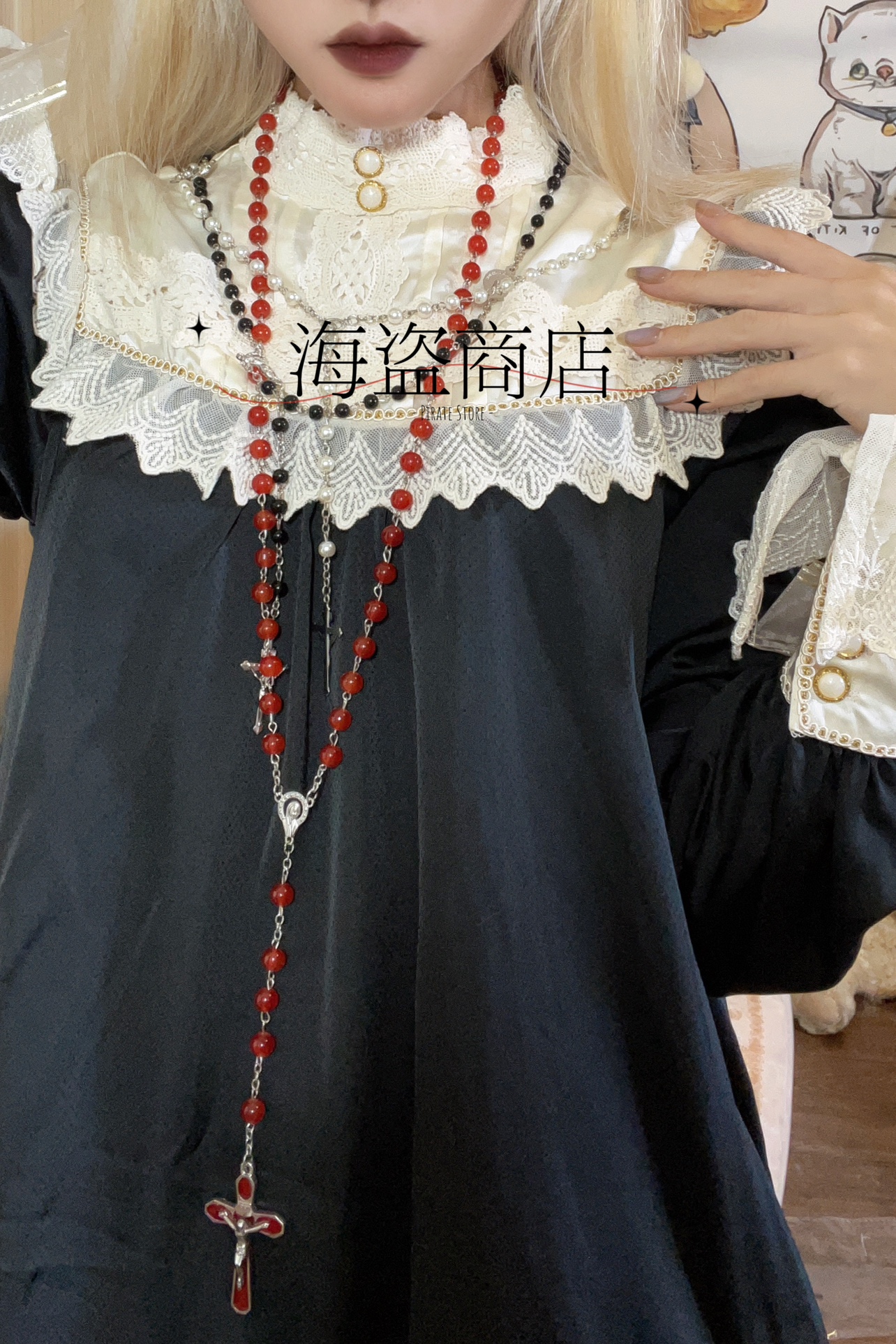 血色十字 暗黑十字架长项链哥特暗黑哥特朋克万圣节穿搭亚文化y2k