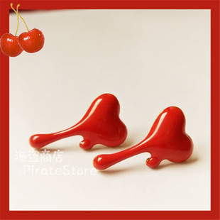 流血爱心耳钉哥特暗黑朋克Lolita搭配红色万圣节 心脏 心血 融化