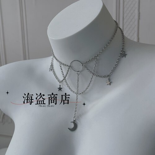 星月 黑色绒面质感choker暗黑性感哥特音乐节 lolita朋克多层链条