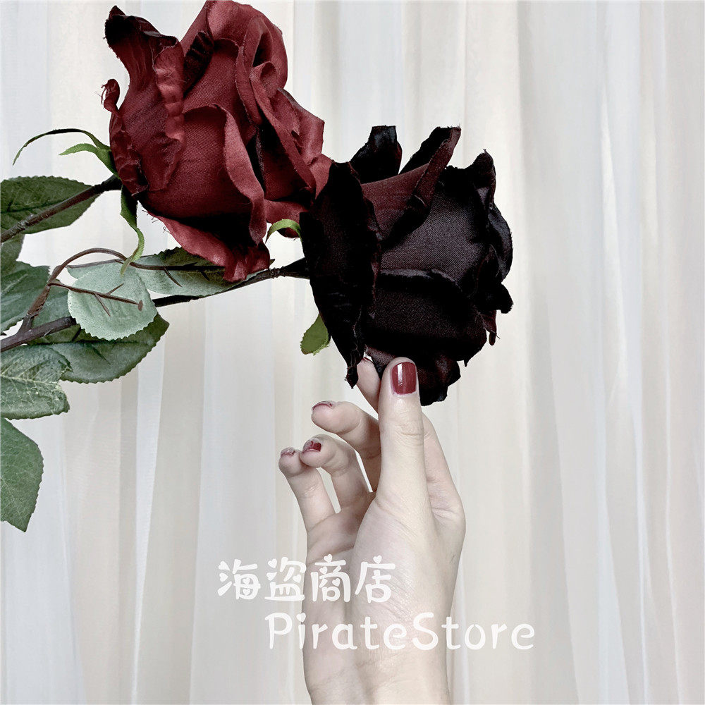 暗夜玫瑰 大号 血红x黑色 假花万圣节lolita配饰哥特punk装饰复古