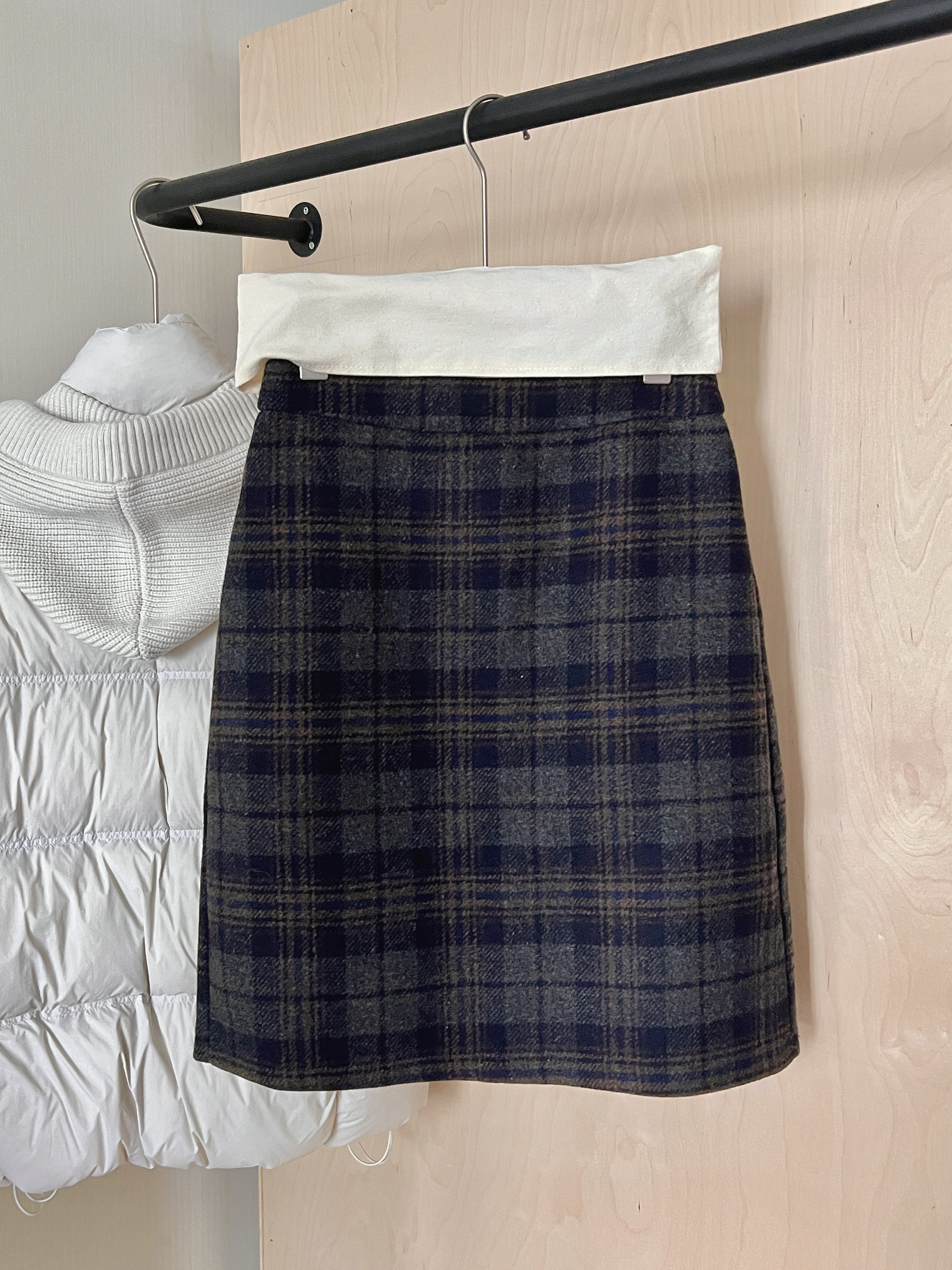 THENCE“格雷芙” 韩系复古格纹羊毛呢半身裙短秋冬气质高腰A字裙