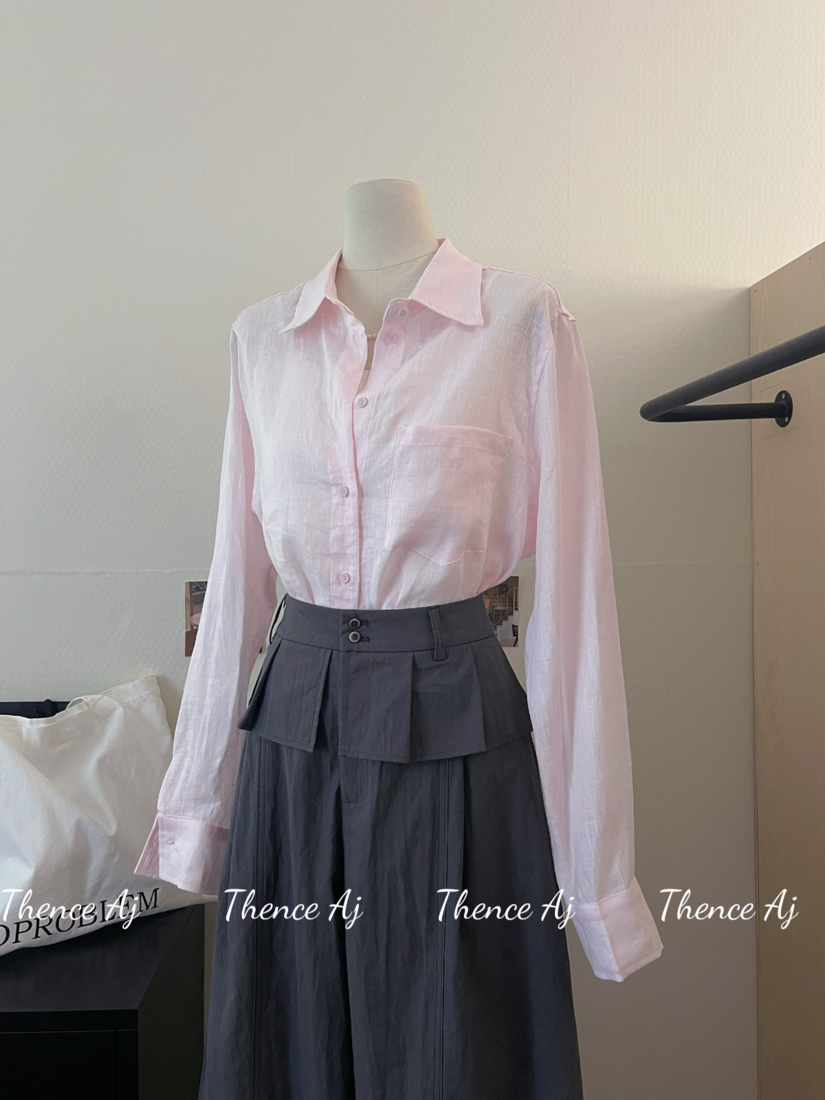 THENCE&ldquo;夏日缤纷&rdquo;韩系简约亚麻长袖衬衫上衣2026宽松百搭衬衣女