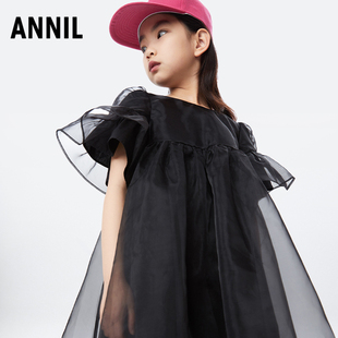 安奈儿童装 ANNILBLUE 秋新款 商场同款 女童网纱连衣裙