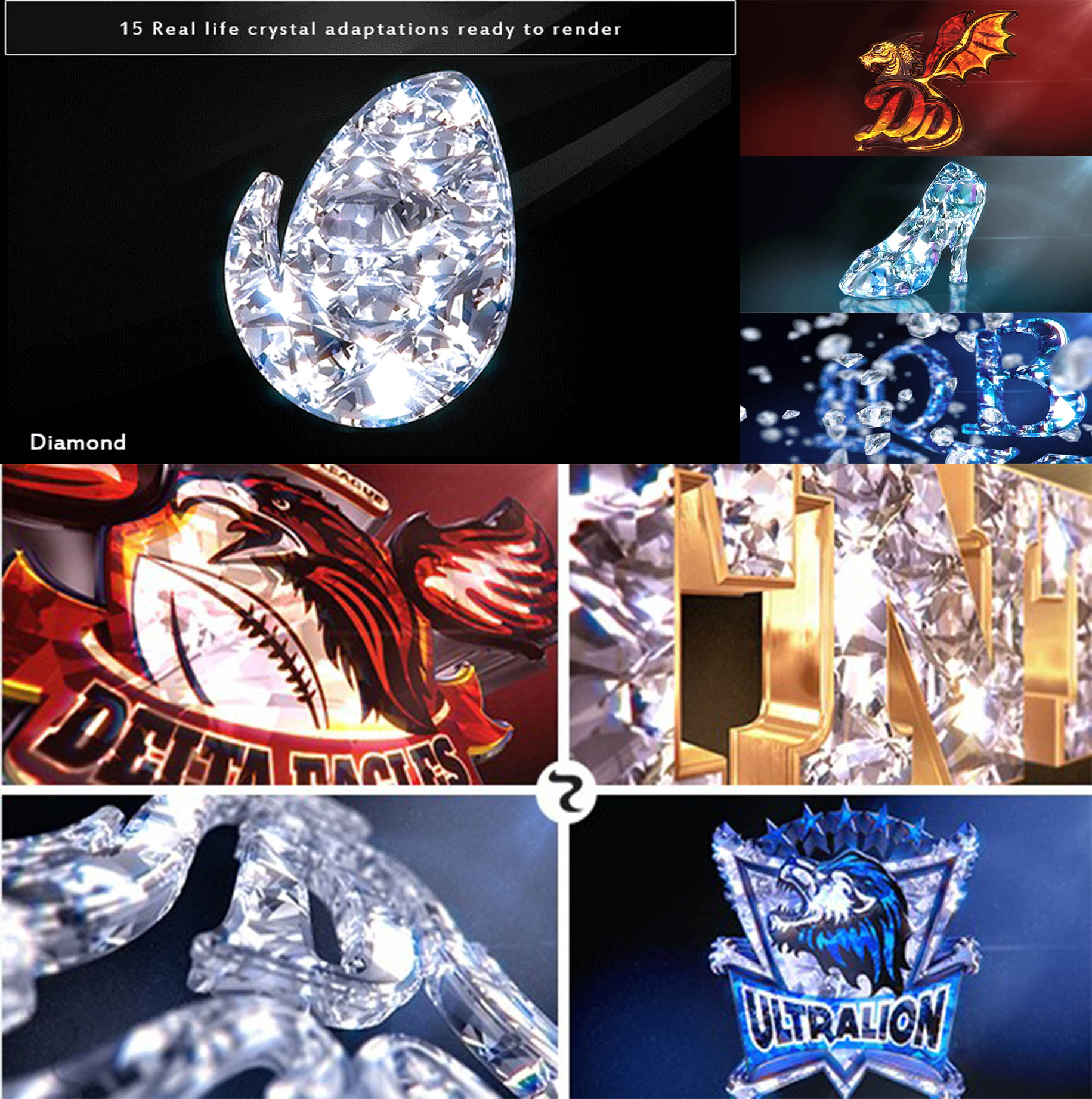 AE模板E3D工程多种水晶时尚选美比赛电视晚会颁奖杯典礼LOGO片头