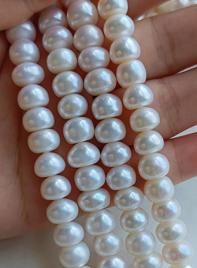 天然淡水无核9-10mm馒头珍珠散珠diy项链半成品诸暨批发有带打孔