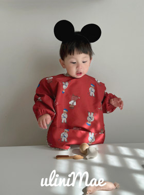 韩系ins宝宝吃饭围兜短袖背心防水罩衣儿童反穿衣食饭兜围嘴四季