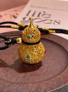 S925纯银镂空花丝葫芦编绳项链女新中式宫廷风珐琅葫芦吊坠毛衣链