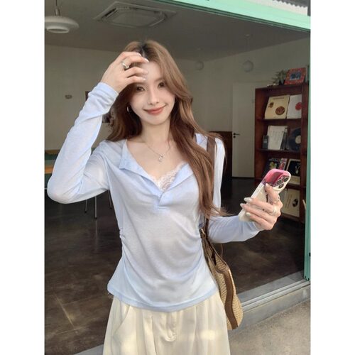 春夏休闲百搭薄款防晒T恤女2026夏季新品修身显瘦长袖薄纱上0402d