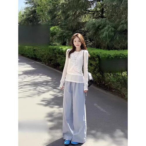 春夏白色长袖正肩t恤薄款防晒罩衫女夏季2026新款感立体花朵0402d