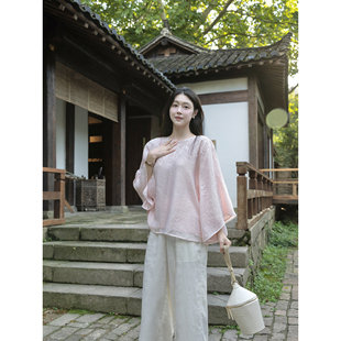 女气质温柔清冷国风上衣 立体刺绣斜门襟天丝衬衫 Floating 新中式