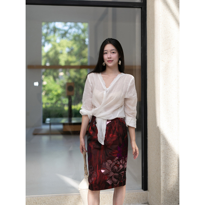 Floating璀璨 重工定制提花复古轻中式气质高腰显瘦高级感半身裙