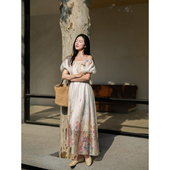 立体剪裁一字肩泡泡袖 Floating 浪漫气质高定定位花 气质连衣裙