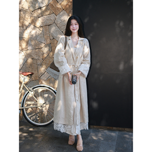 亚麻蕾丝拼接气质百搭风衣外套 初秋艺术生 Floating Juniper杜松