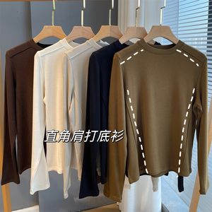 玖扣大码女装小心机直角肩打底衫胖mm春季基础款显瘦长袖T恤561