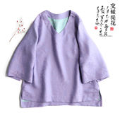 云澍原创交织提花新中式 轻国风V领宽松休闲通勤桑蚕丝上衣T恤女夏