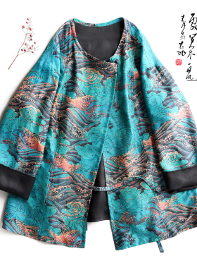 云澍原创 香云纱两面穿新中式改良复古国风宽松圆领长袖上衣T恤女