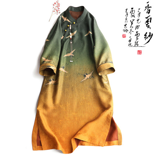 云澍原创花罗香云纱新中式连衣裙
