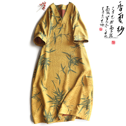 云澍国风印花连衣裙真丝轻薄透气