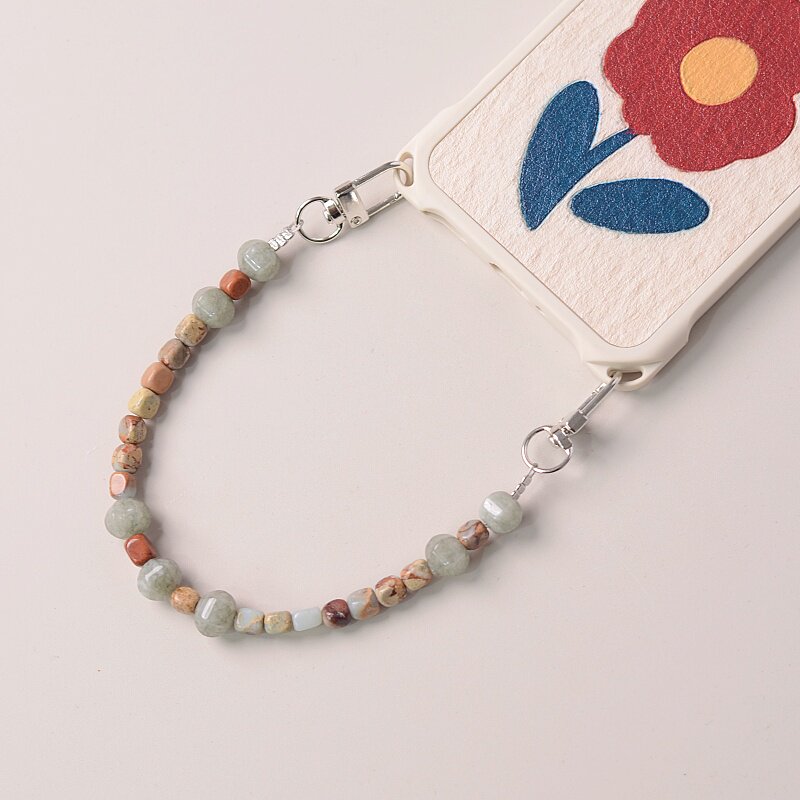 寿山石桶珠东陵玉双扣头手机链