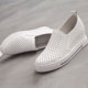 女2025新款 夏季 镂空透气真皮女鞋 内增高小白鞋 一脚蹬小个子休闲鞋