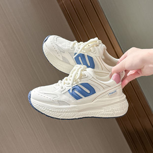 老爹鞋女真皮网面透气2026新款夏季轻便软底超轻厚底休闲运动鞋子