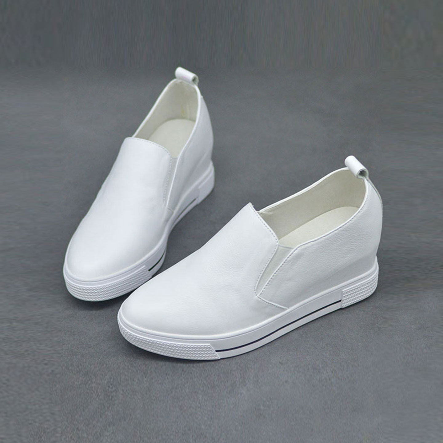 真皮尖头内增高小白鞋显脚小休闲