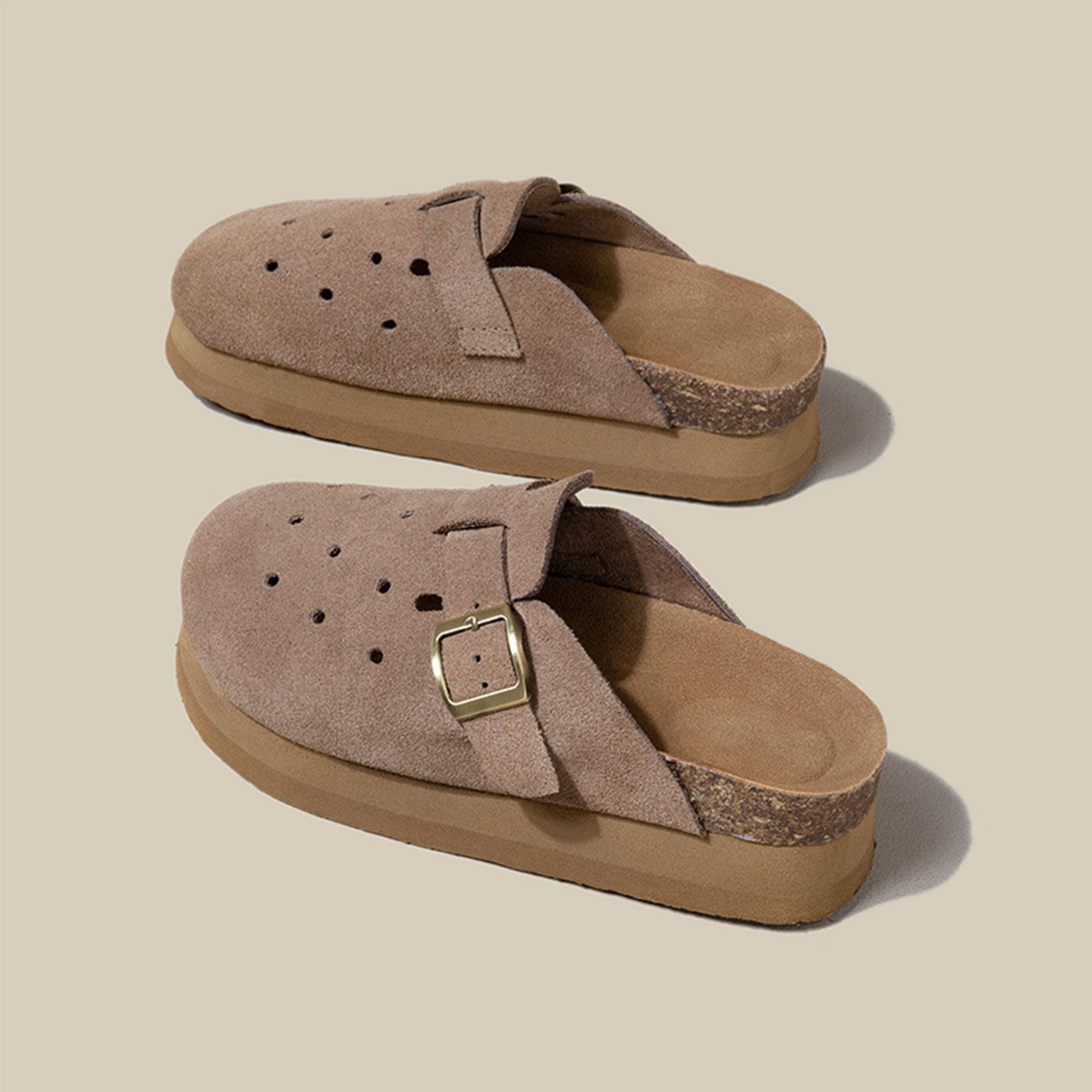 松糕厚底增高勃肯鞋女真皮包头半拖女洞洞打孔拖鞋2026新款轻便潮