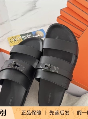 现货hermes爱马仕Jackson真皮凉鞋Kelly 拖鞋一字拖男士休闲拖鞋