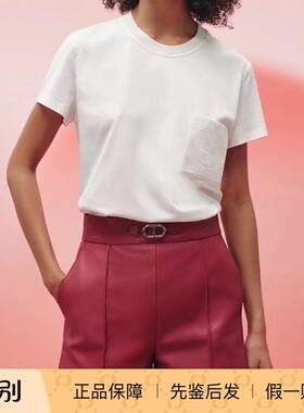 爱马仕Hermes 23新款口袋刺绣女t短t印花t恤女短袖t恤
