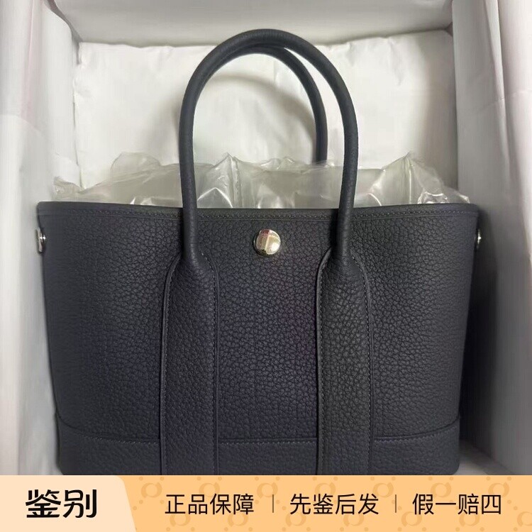 现货爱马仕包包mini garden party黑银全皮花园包托特包女手提包