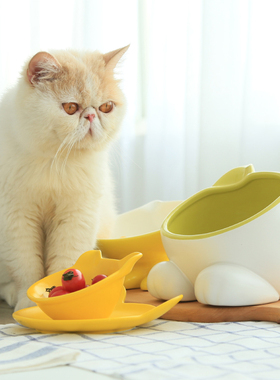 Vivipet陶瓷斜面小Q碗宠物碗猫碗猫盘食碗水碗硅胶云朵餐垫套装