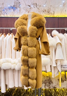 超重磅娇宠千金感大狐狸毛领双面羊毛羊绒大衣高品质系带气质外套