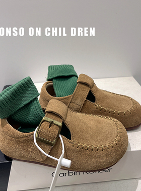 儿童休闲鞋2025秋季新款男童真皮勃肯鞋潮牌女童真皮童鞋软底鞋子