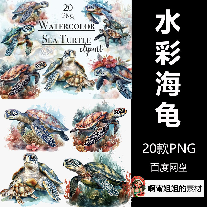 水彩海龟海洋海底世界夏季剪贴画插画png免抠设计素材高清新品