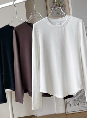 Lu家Love圆领T恤莫代尔薄绒长袖打底衫上衣瑜伽内搭上衣女秋冬