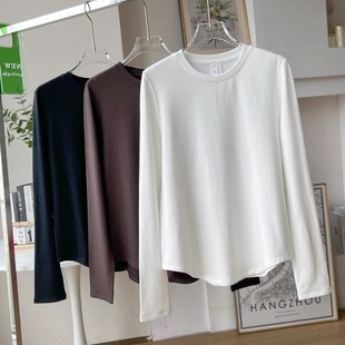 Lu家Love圆领T恤莫代尔薄绒长袖 上衣瑜伽内搭上衣女秋冬 打底衫