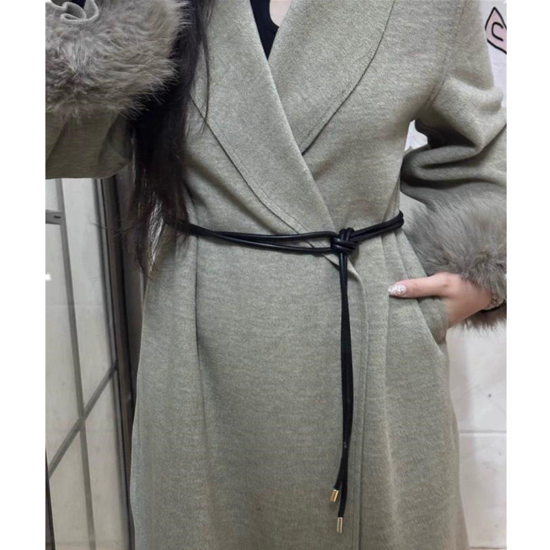 新款软皮细腰带女搭配大衣羽绒服
