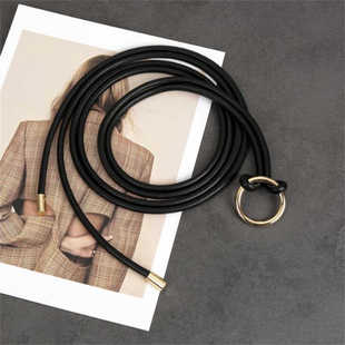 饰打结紫色腰绳百搭羽绒服仿皮PU细腰绳 腰带装 女时尚 圆环吊坠新款