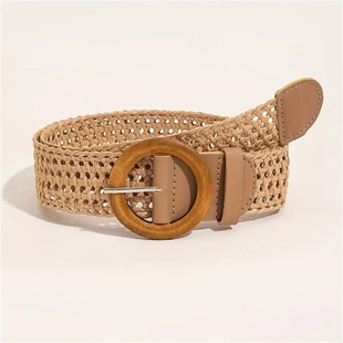 新款编织腰带女复古棉麻风格搭连衣裙收腰腰封圆形扣装饰裤带现货