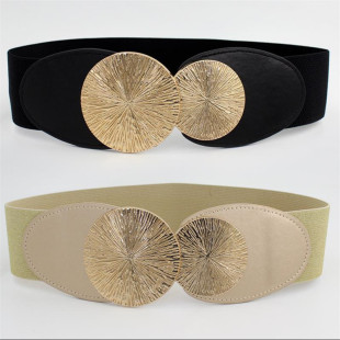 女款装饰连衣裙收腰毛衣大衣弹力松紧宽腰封欧美金属圆形对扣腰带