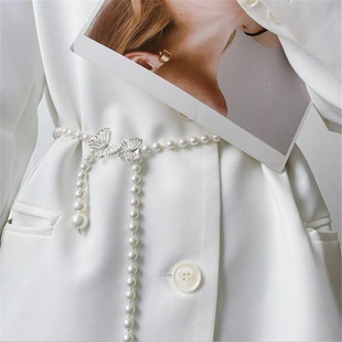 裙带女腰带2023新款时尚夏季连衣裙装饰白色珍珠收腰系裙子细腰链
