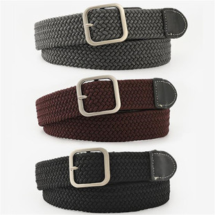 爆款学生弹力编织男女通用牛仔裤带男士休闲帆布腰带方扣女式皮带