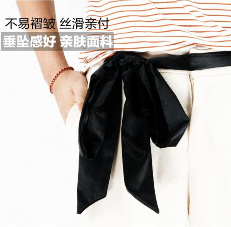 韩版细窄丝巾女春秋纯色雪纺超长领巾腰带黑白百搭夏季小围巾飘带