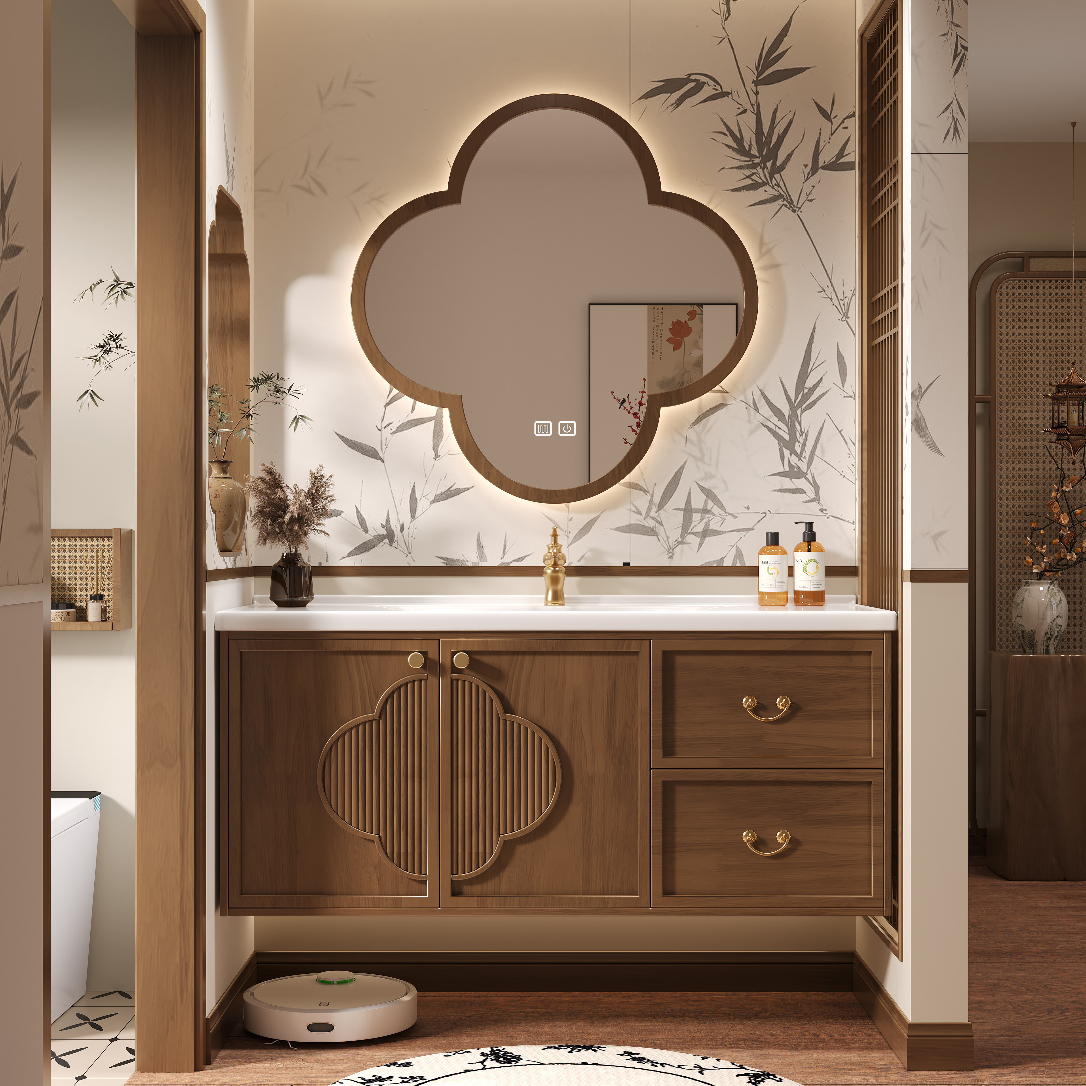 宋式美学浴室柜组合中古风实木烤漆陶瓷一体盆卫生间洗手池洗漱台,家装主材,浴室柜组合,淘宝优惠券,粉丝福利购,淘宝优惠卷