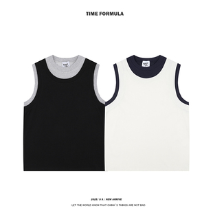 打底T恤国潮情侣 潮流无袖 宽松型休闲风背心假两件汗衫 情侣夏季