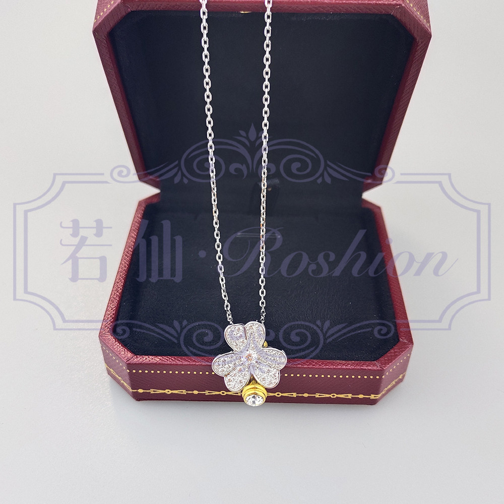 三叶草满钻项链女吊坠S925纯银镀金花朵花瓣轻奢高级感网红爆款新