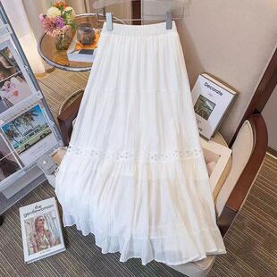 白色宽松加大款半身裙夏天女印花边蕾丝a字蛋糕加长款碎花色伞裙