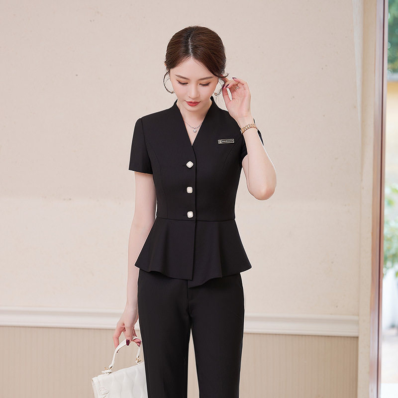 美容院技师工作服女夏天薄款餐饮经理酒店前台珠宝店短袖职业套装