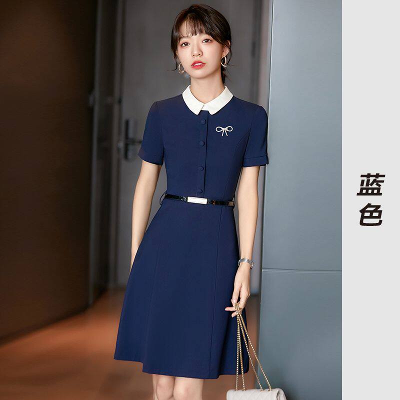 印花色加肥加大款连衣裙职业装夏天老师幼师教师上班制服碎花工服