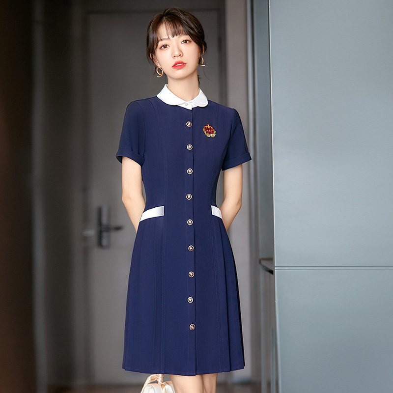 职业连衣裙女神范夏天老师幼师园服美容院珠宝酒店前台工作服裙子